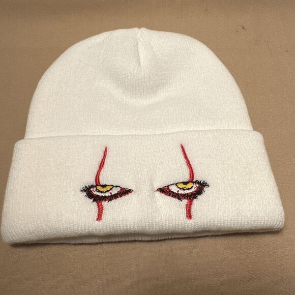 IT Pennywise Embroidered Knitted‎ Cuffed Beanie Scary Clown Eyes Stephen King's - Picture 1 of 7
